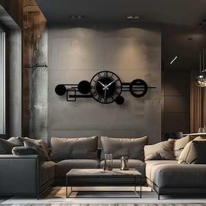 Horloge murale géométrique moderne en métal, décor acier et chiffres romains silencieux