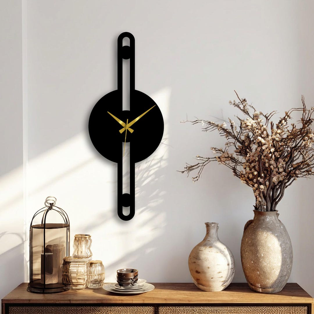Modern Minimalist Metal Wall Clock, Abstract Black Steel, Silent Shadow ...