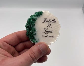 Personalized Wedding Favor Magnet, Green Epoxy Keepsake, Custom Guest Gift
