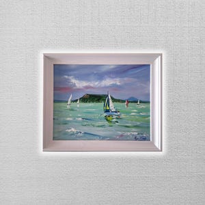 PAPP TÜNDE | Sailboats / Lake Balaton / Hungary | ORIGINAL Oil painting on cardboard including frame
