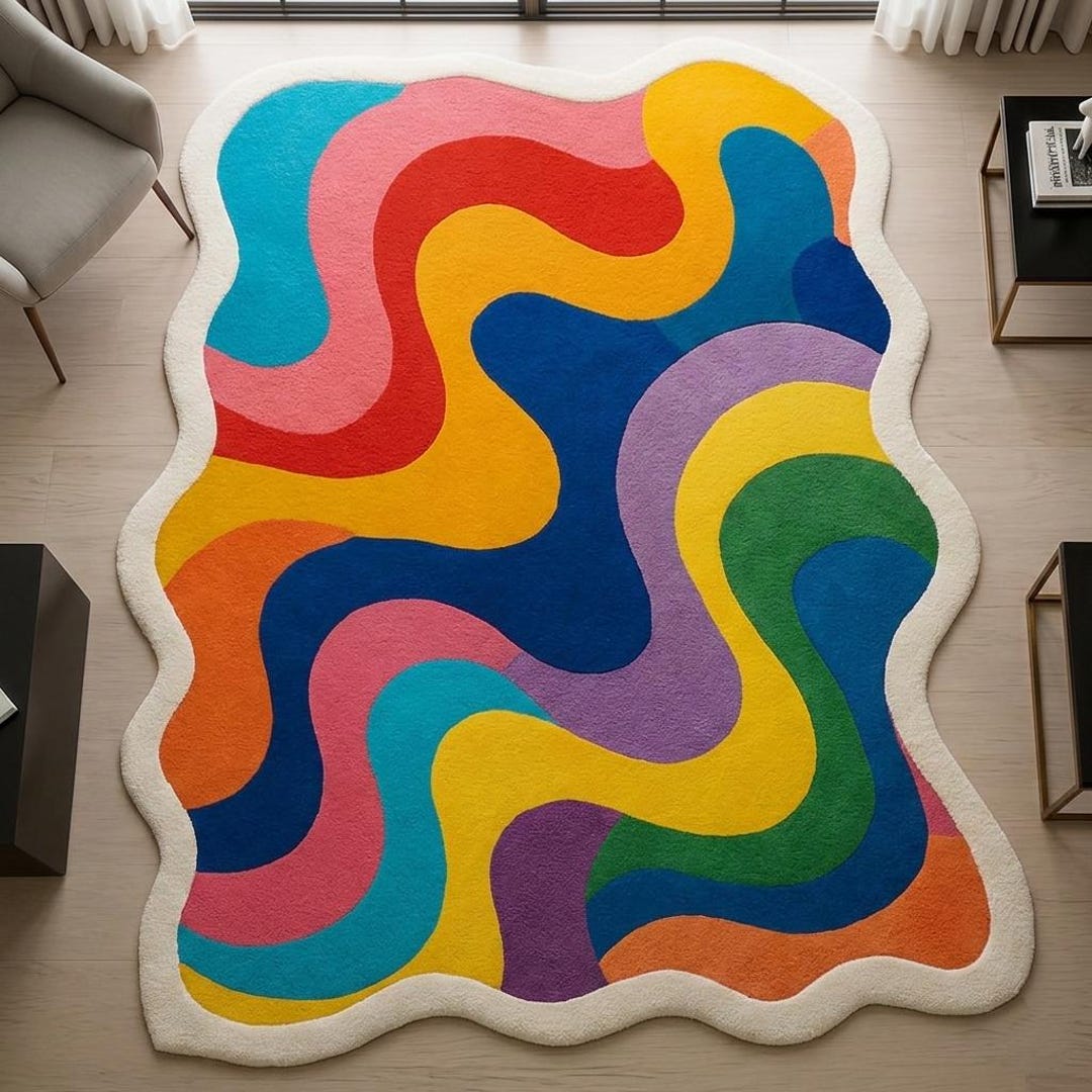 Vibrant Abstract Wave Colorful Modern Area Rug - Etsy