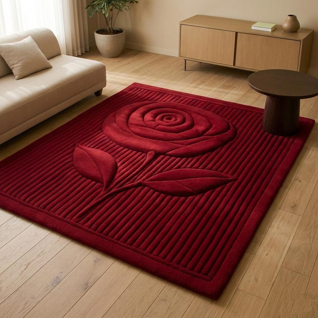 Elegant Red Rose Designer Rug – Modern Living Room Carpet - Etsy