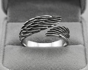 Angel Wing Ring Stainless Steel Adjustable Punk Biker Gothic Feather Wrap Jewelry