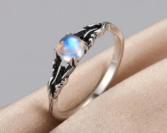 Moonstone Sterling Silver Ring | Vintage Inspired Leaf Jewelry | Dainty Nature Inspired Band