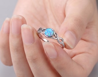 925 Sterling Silver Infinity Ring with White Opal – Vintage Style Engagement Wedding Band