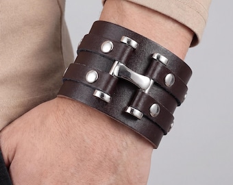 Vintage Inspired Gothic Leather Cuff Bracelet | Unisex Punk Armband | Goth Jewelry Gift