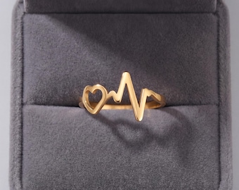 Heartbeat Style Ring | Women Minimalist Love Ring | Nurse Doctor Gift Anniversary Jewelry