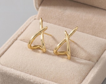 Geometric Cross Stud Earrings: Minimalist Stainless Steel Dainty Jewelry