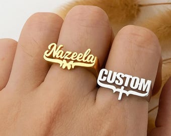 Custom Name Ring: Personalized Stainless Steel Band, Gold, Silver, Rose Finish