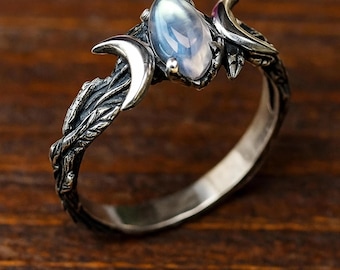 Silver Moonstone Ring: Bohemian Steampunk Jewelry