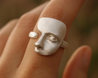 Women Mystical Mask Face Ring | Goth Style Adjustable Open Finger Jewelry | Creative Personality Ring