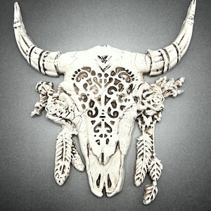 StudioStJames Handcrafted Large Polymer Clay Large 4x4.5-inch Antiqued Cow Skull-Bead Embroidery Supplies-PA 106019