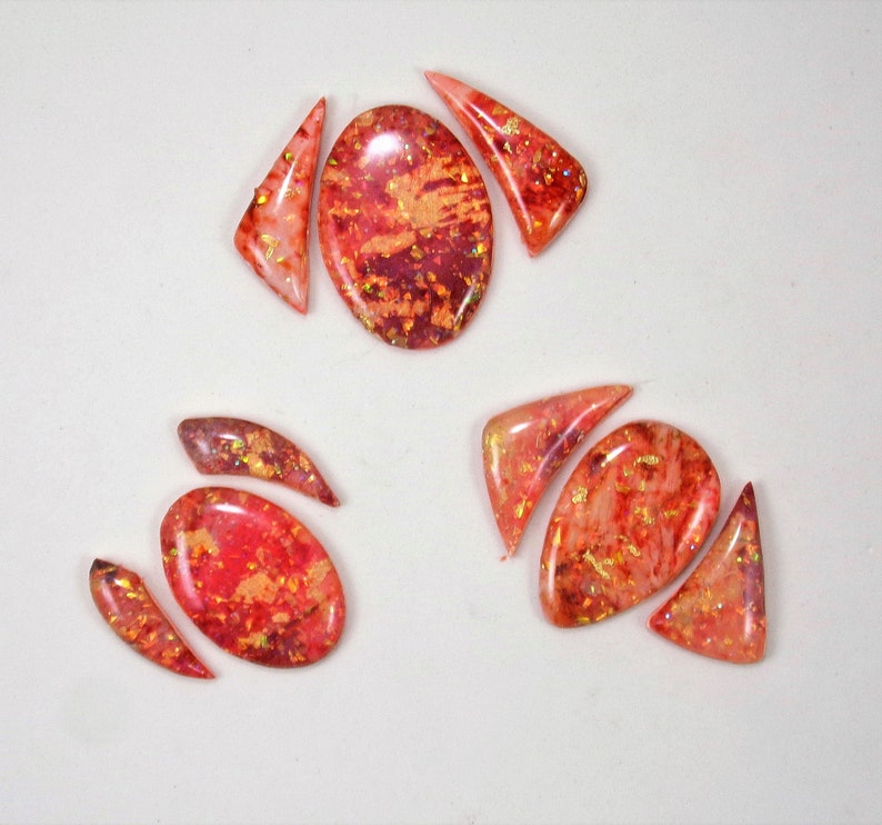 StudioStJames Handcrafted Clay-Resin Cabochon 3 Piece Set-Mix of Opal Salmon Gold-Embroidery Supplies PA 104344-104346