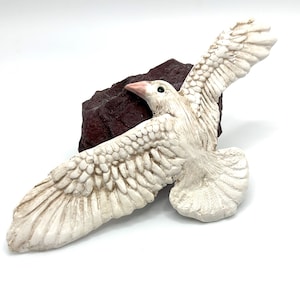 Large Clay Raven Cabochon: White, Beige, and Peach Embroidery Embellishment