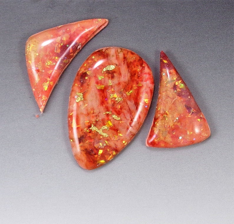 StudioStJames Handcrafted Clay-Resin Cabochon 3 Piece Set-Mix of Opal Salmon Gold-Embroidery Supplies PA 104344-104346