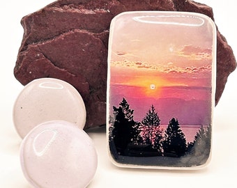 StudioStJames Rectangle Clay Resin Cabochon Set-Montana Lakeside Sunset Landscape-PA 105987