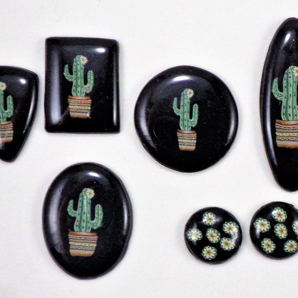 StudioStJames Handcrafted Clay-Saguaro Cactus-Black White Green-Bead Embroidery Supplies-PA 104026-104031
