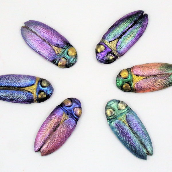 StudioStJames Clay Cabochons-Rustic Metallic Beetles-Bleu Vert-Violet-Or-Rose-Broderie Fournitures PA 105325 1-6