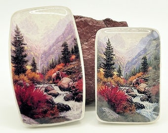 StudioStJames Rectangle Clay Resin Cabochon-Mountain Woodland Autumn Landscape-PA 105881 1-2