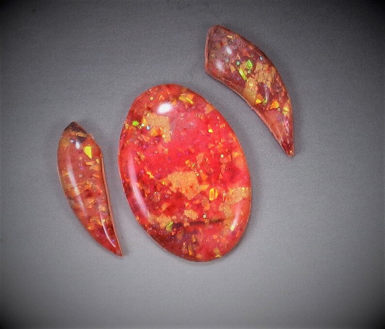 StudioStJames Handcrafted Clay-Resin Cabochon 3 Piece Set-Mix of Opal Salmon Gold-Embroidery Supplies PA 104344-104346