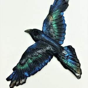 Hand Sculpted Clay Raven Cabochon: Black Blue Embroidery Supplies (90x70mm)
