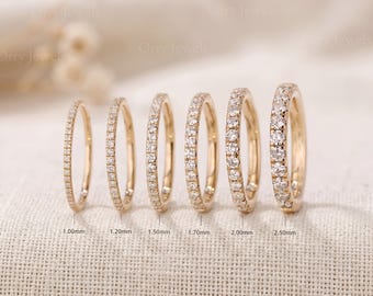 Alliance en diamants cultivés en laboratoire, bague superposable en or, demi-bague d'éternité, alliance d'anniversaire en or massif 10 carats 14 carats 18 carats pour femme