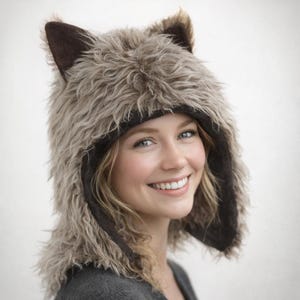 Brown Faux Fur Winter Wolf Costume Hat One Size