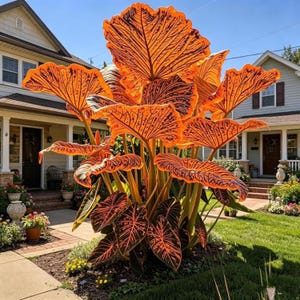 Orange Elephant Ear Bulbs – Giant Tropical Foliage Plant for Gardens, Balconies & Patio Pots