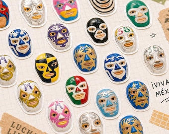 Lucha Libre Mask Stickers, Mexican Wrestler Vinyl Decals, Scrapbook Accessories (21 Stickers)
