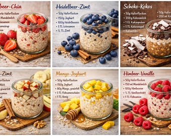 10 recetas de avena nocturna beneficiosas para el intestino: un desayuno saludable para imprimir.