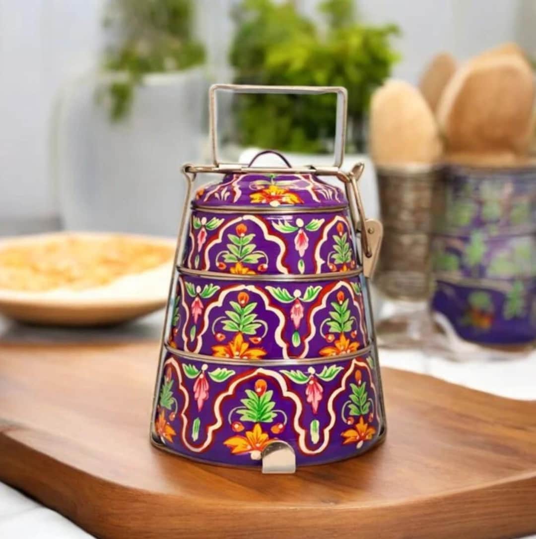 Hand Painted 3 Tier Steel Tiffin Box – Purple - Etsy Australia