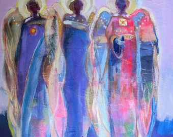 Abstrakt Schutzengel Gemälde auf Leinwand, Bunt, 20x20" Diener eines besseren Gottes