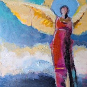 Small Abstract Guardian Angel, Loose, Outsider 8x8" Send me in.