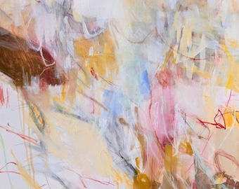 Large Abstract Expressionism Mixed Media on Paper Original 22x30" Free to be