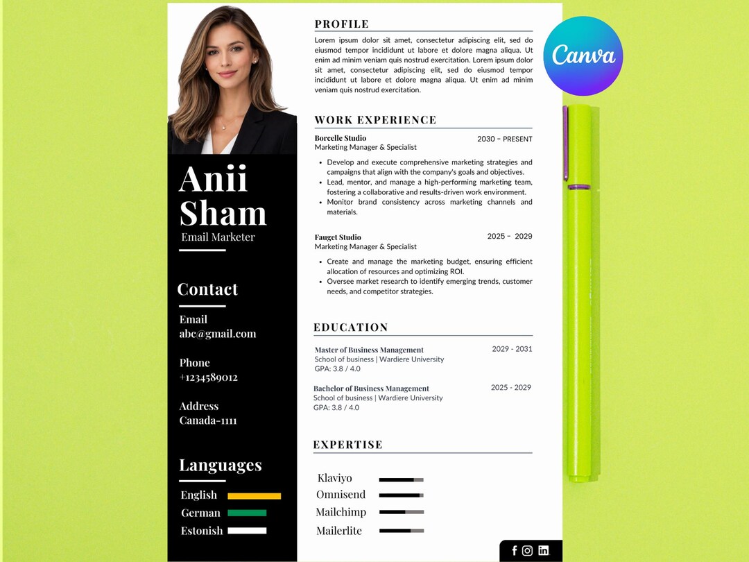 ATS Friendly Resume Template | Modern Canva CV | Professional Editable ...