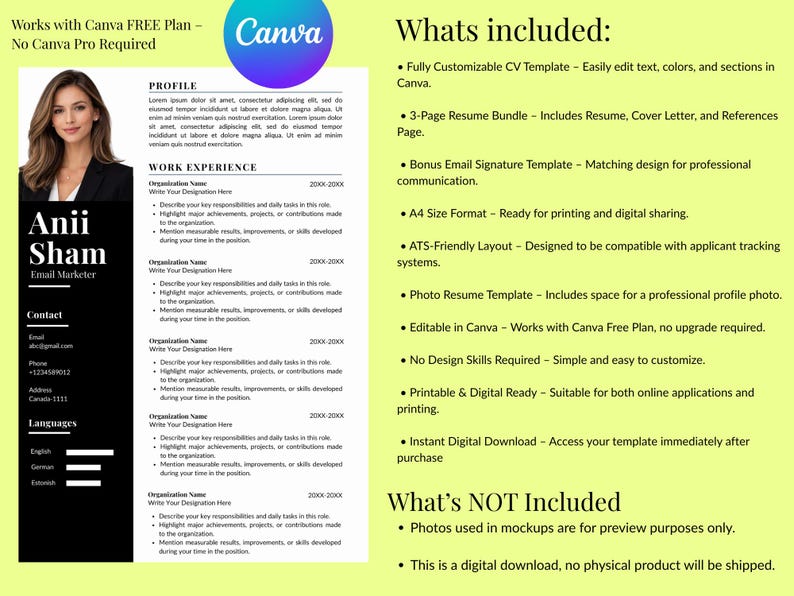 ATS Friendly Resume Template | Modern Canva CV | Professional Editable ...