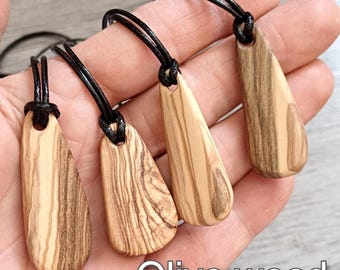Olive Wood Pendant Necklace – Handmade in Portugal – Natural Rustic Jewelry – Unisex Gift