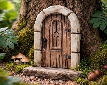 Fairy Door Hand Carved Linden Wood , Miniature Garden Decor