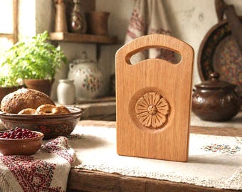 Hand Carved Tola Wood Floral Cutting Board, Rustic Serving Kitchen Accent