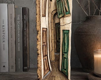 Hand Carved Linden Wood Old European Street Sculpture, Rustic Artisan Architectural Decor