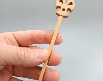 Hair Stick Handcarved Wooden  – Fleur-de-Lis, Beech Wood