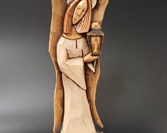 Hand Carved Wooden Angel with Lantern – “Angel of Light”