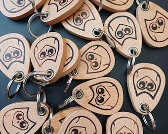 Beech Wood Owl Keychain, Teardrop Shape, Hot Stamped Woodland Charm, Eco Friendly Accessory