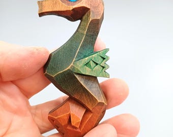Hand Carved Wooden Seahorse Magnet – Linden Wood, Ocean Decor, Unique Handmade Gift