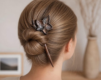 Hand Carved Linden Wood Hair Stick, Ivy Leaf Bun Holder, Woodland Accessory