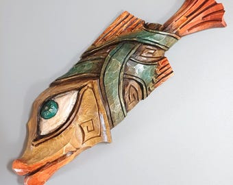 Hand Carved Wooden XL Fish Magnet, Surreal Art Sculpture, Rustic Kitchen Decor, Linden Wood