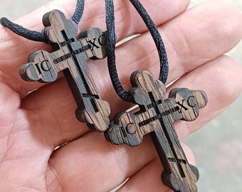Orthodox Cross Pendant Wenge Wood  – IC XC Engraved Christian Necklace