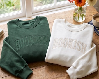 Embroidered Bookish Sweatshirt, Book Lover Gift, Teacher Shirt, Tone on Tone