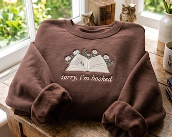 Embroidered Book Lover Sweatshirt, Floral Bookworm Design, Reading Gift