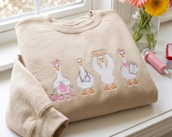 Embroidered Medical Duck Sweatshirt, Nurse Duck Crewneck, Funny Healthcare Gift
